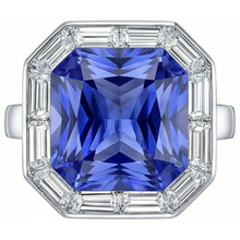 Afbeelding in Gallery-weergave laden, Baguette Diamond Halo Stralende Blauwe Saffier Ring 3,50 karaat 14K goud
