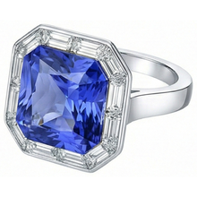 Afbeelding in Gallery-weergave laden, Baguette Diamond Halo Stralende Blauwe Saffier Ring 3,50 karaat 14K goud
