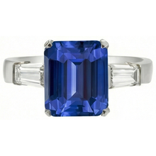 Afbeelding in Gallery-weergave laden, Baguette Diamond Three Stone Emerald Ceylon Sapphire Ring 3.50 karaat
