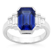 Afbeelding in Gallery-weergave laden, Baguette Diamond &amp; Radiant Cut Blue Sapphire Ring Bar Set 2 karaat
