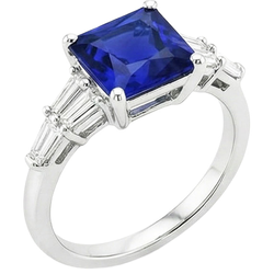 Baguette uit de aarde gewonnen diamanten ring & Princess Ceylonese saffier edelsteen 5.50 karaat