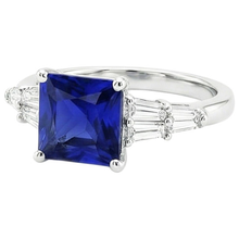 Afbeelding in Gallery-weergave laden, Baguette uit de aarde gewonnen diamanten ring &amp; Princess Ceylonese saffier edelsteen 5.50 karaat
