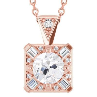 Baguette & Old Cut Echt Diamond Pendant Jewelry 5,50 karaat roségoud 14K