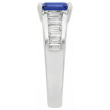 Afbeelding in Gallery-weergave laden, Baguette Natuurlijke echte diamant ( niet in het laboratorium gekweekt )en trouwring 2 karaat smaragd blauwe saffier edelsteen
