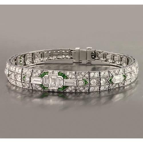 Baguette smaragd diamanten armband 17,50 karaat witgoud 14K