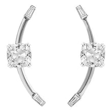 Afbeelding in Gallery-weergave laden, Baguette natuurlijke diamant &amp; kussen Oude Mijnwerker hangoorbellen witgoud 5 karaat
