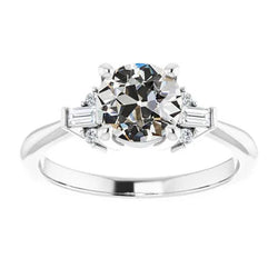 Damesring met Baguette & Rond Oud Geslepen Natuurlijke uit de aarde gewonnen Diamanten, Taps Toelopende Ringband, 3 Karaat