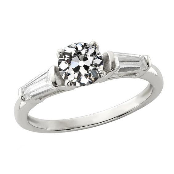 Baguette & Round Old Miner Echt Diamond 3 Stone Ring Bar Set 2 Karaat