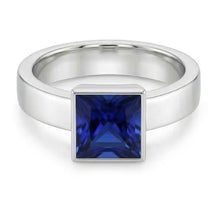 Afbeelding in Gallery-weergave laden, IGI GECERTIFICEERD Kastzetting Solitaire Herenring Princess Ceylonese Kleur Saffier 5 Ct Witgoud
