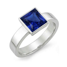 Afbeelding in Gallery-weergave laden, IGI GECERTIFICEERD Kastzetting Solitaire Herenring Princess Ceylonese Kleur Saffier 5 Ct Witgoud
