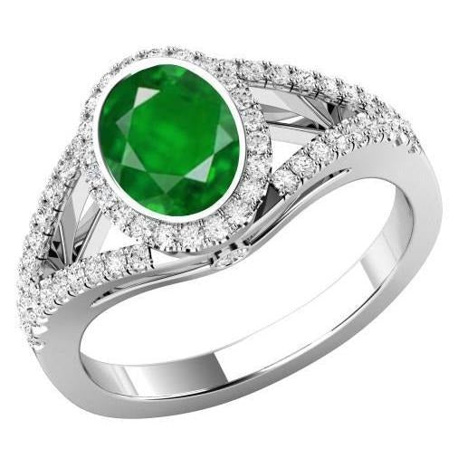 Bezel set groene smaragd en diamanten 4,25 ct jubileumring wit goud