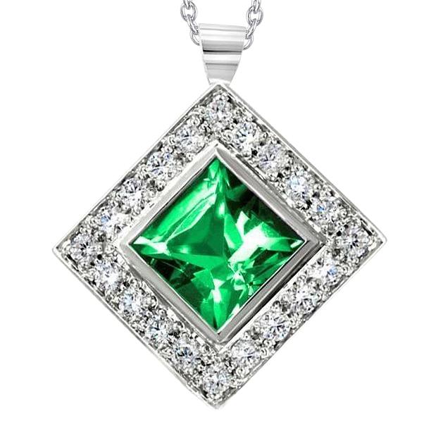 Bezel set groene smaragd met diamanten hanger ketting 7,75 ct. - harrychadent.nl