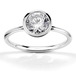 Ring met Kastzetting, 3 Karaat Grote Rond Geslepen Natuurlijke uit de aarde gewonnen Diamant Solitaire, Witgoud 14K