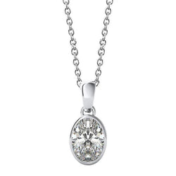 Bezel Set 3 Kt Ovaal Geslepen solitaire Echt Diamanten Hanger Ketting Wit Goud