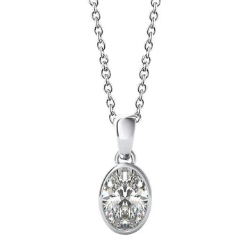 Bezel Set 3 Kt Ovaal Geslepen solitaire Echt Diamanten Hanger Ketting Wit Goud