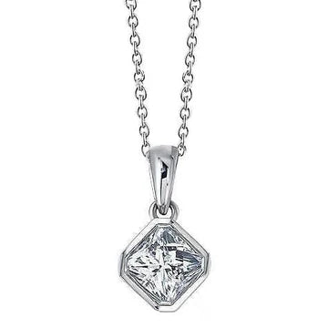 Bezel Set Prinses Geslepen 1,75 Ct Echt Diamanten Hanger Ketting Wit Goud