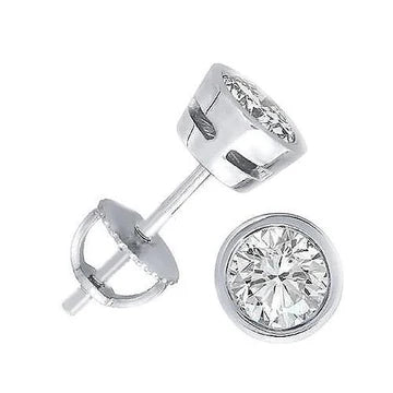 Bezel Set Solitaire 2 Karaats Echt Diamanten Oorknopjes Vrouwen Sieraden