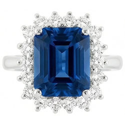 Big Cushion Ceylon saffier en ronde Natuurlijke echte diamanten ( niet in een laboratorium gekweekt ) 4 kt ring wit goud