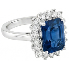 Afbeelding in Gallery-weergave laden, Big Cushion Ceylon saffier en ronde Natuurlijke echte diamanten ( niet in een laboratorium gekweekt ) 4 kt ring wit goud

