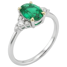 Afbeelding in Gallery-weergave laden, Fijne Smaragd Sieraadsteen Ring 2-karaat Bicolor 14K Goud – hoekaanzicht
