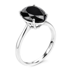 Verlovingsring met zwarte diamant 3,5 karaat natuurlijke peervormige solitair kathedraal 14k witgoud