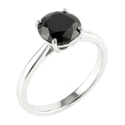 Zwarte diamant verlovingsring 3,5 karaat echte ronde solitair glad 14k witgoud