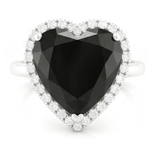 Afbeelding in Gallery-weergave laden, Verlovingsring met 3 karaat echte zwarte diamant, hartvormige halo, glad 14k witgoud
