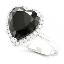Afbeelding in Gallery-weergave laden, Verlovingsring met 3 karaat echte zwarte diamant, hartvormige halo, glad 14k witgoud
