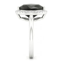 Afbeelding in Gallery-weergave laden, Verlovingsring met 3 karaat echte zwarte diamant, hartvormige halo, glad 14k witgoud

