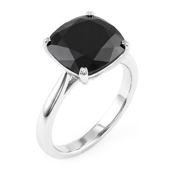 Zwarte diamant verlovingsring 5 karaat echte kussengeslepen solitair mesrand 14k witgoud
