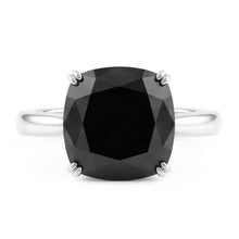 Afbeelding in Gallery-weergave laden, Zwarte diamant verlovingsring 5 karaat echte kussengeslepen solitair mesrand 14k witgoud
