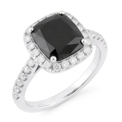 Zwarte diamant verlovingsring 5 karaat echte radiant halo 14k witgoud