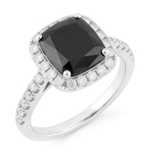 Afbeelding in Gallery-weergave laden, Zwarte diamant verlovingsring 5 karaat echte radiant halo 14k witgoud
