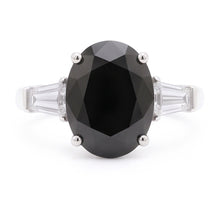 Afbeelding in Gallery-weergave laden, 14k Witgouden ring met zwarte diamant 3,6 karaat natuurlijk ovaal baguette drie stenen
