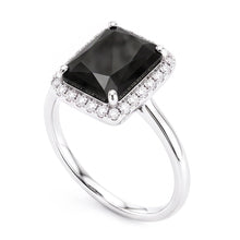 Afbeelding in Gallery-weergave laden, Zwarte Diamanten Sieraden 3,5 Karaat Echte Radiant Halo Ring 14K Witgoud
