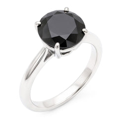 Zwarte diamanten sieraad - 5 karaat echte ronde solitaire gladde ring in 14k witgoud