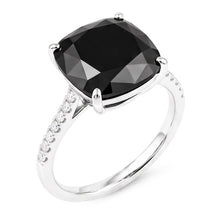 Afbeelding in Gallery-weergave laden, Zwarte Diamant Sieraden 6 Karaat Echte Kussengeslepen Solitairering 14K Witgoud
