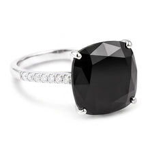 Afbeelding in Gallery-weergave laden, Zwarte Diamant Sieraden 6 Karaat Echte Kussengeslepen Solitairering 14K Witgoud
