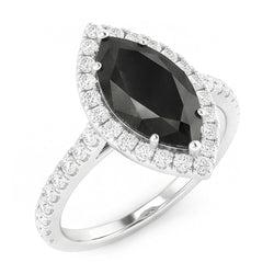 Zwarte Diamant Sieraden 6 Karaat Echte Marquise Halo Ring 14K Witgoud