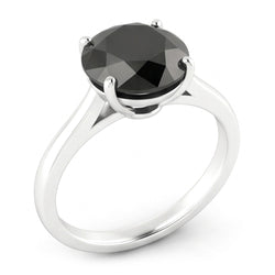 Trouwring met zwarte diamant 3,5 karaat echte ronde solitair kathedraal 14K witgoud