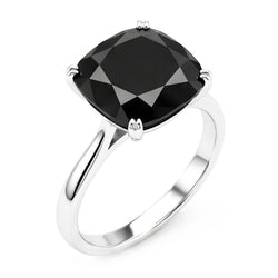 Trouwring met echte zwarte diamant 5 karaat kussenslijpsel solitair kathedraal 14k witgoud
