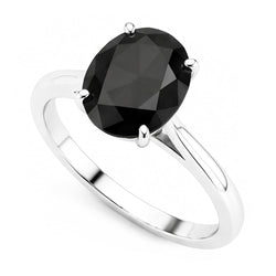 Trouwring met echte ovale zwarte diamant 5 karaat solitair messnede 14k witgoud