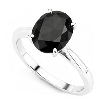 Afbeelding in Gallery-weergave laden, Trouwring met echte ovale zwarte diamant 5 karaat solitair messnede 14k witgoud
