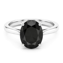 Afbeelding in Gallery-weergave laden, Trouwring met echte ovale zwarte diamant 5 karaat solitair messnede 14k witgoud
