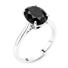 Afbeelding in Gallery-weergave laden, Trouwring met echte ovale zwarte diamant 5 karaat solitair messnede 14k witgoud
