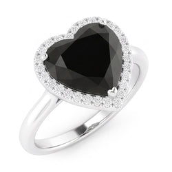 Trouwring met zwarte diamant 9 karaat echte hart halo 14K witgoud