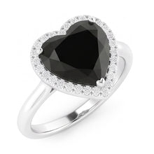 Afbeelding in Gallery-weergave laden, Trouwring met zwarte diamant 9 karaat echte hart halo 14K witgoud
