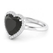 Afbeelding in Gallery-weergave laden, Trouwring met zwarte diamant 9 karaat echte hart halo 14K witgoud
