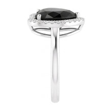 Afbeelding in Gallery-weergave laden, Trouwring met zwarte diamant 9 karaat echte hart halo 14K witgoud
