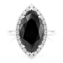 Afbeelding in Gallery-weergave laden, Verlovingsring met zwarte diamant 3 karaat echte marquise halo 14K witgoud
